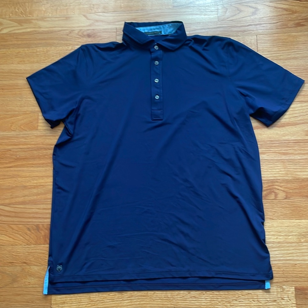 Greyson Polo blue XL Hyatt studios‎ logo on sleeve C5
